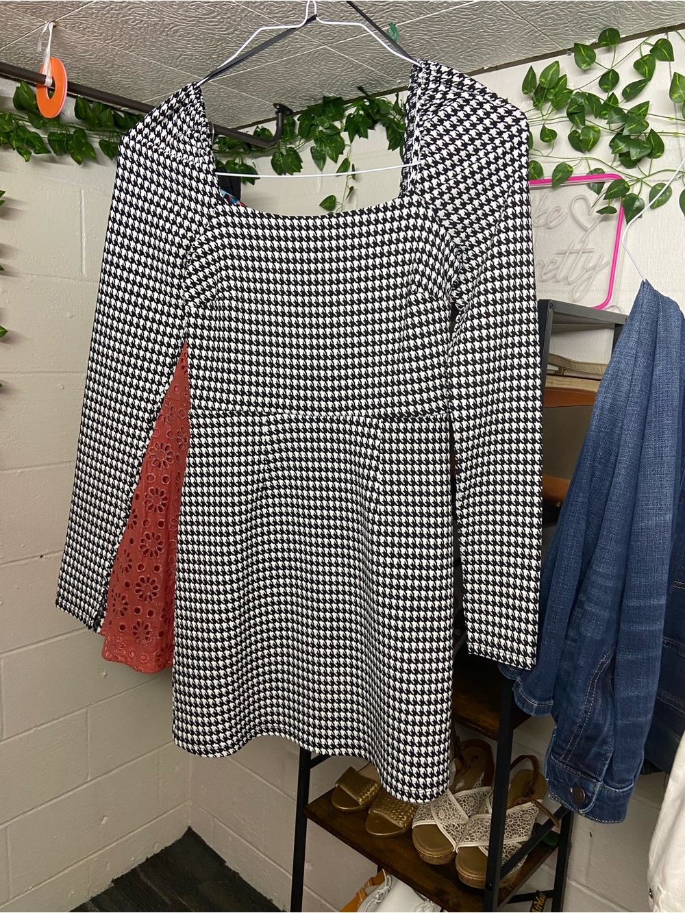 Mi Ami  Black & White Houndstooth Mini Dress